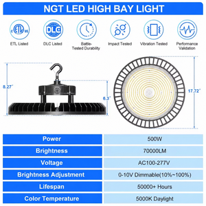 Éclairage LED Industriel Commercial UFO pour Atelier, Garage, Hangar, Entrepôt, 4500K 5000K 5700K, avec Fixation par Crochet - Product Image 6