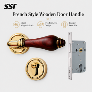 Vintage French Wooden Lever <b>Door</b> Handle Set with Silent Magnetic Mortise Lock for Interior Bedroom Villa <b>Doors</b> - Product Image 1
