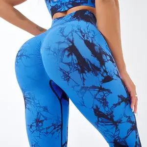 Alta calidad Tie Dye Hollow Back Push Up Bra Cintura alta Scrunch Butt Lifting Leggings 2 PCs Set High Elastic Women Yoga Wear