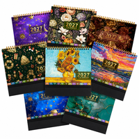 Calendrier de bureau anglais 2027, 12 mois, avec feuille d'autocollants, reliure spirale, planificateur de table, en stock