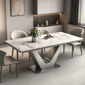 โต๊ะอาหารทรงสี่เหลี่ยมผืนผ้าสไตล์โมเดิร์นมินิมอล พร้อมท็อปหิน ดีไซน์เรียบหรู เหมาะสำหรับครอบครัวขนาดเล็ก รวมเก้าอี้ - Product Image 2