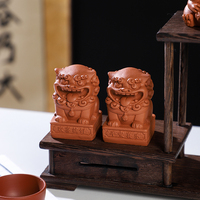 Sceau de Bonne Fortune Feng Shui en Résine, Motif Lion Rouge Brique, Style Chinois Traditionnel, Ornement de Bureau, Décoration Maison, Cadeau