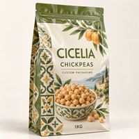 Sachet d'emballage personnalisé pour pois chiches avec fermeture éclair refermable, film haute barrière et étiquette privée pour emballage alimentaire