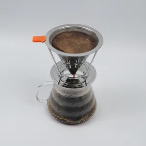 HSJ Pour Over Coffee Dripper Slow Drip Paperless Coffee Filter Stainless Steel Pour Over Coffee Maker For Single Cup Brew