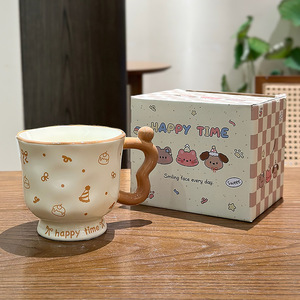 Cartoon Graffiti High Appearance Level Mark Ceramic Water Cup Lid Spoon <b>Cute</b> Gift Box Birthday Creative Souvenir for Boys Girls - Product Image 6