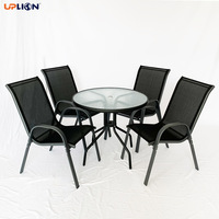 Ensemble de meubles de jardin Uplion 5 pièces, table à manger en acier résistant aux intempéries et ensemble de chaises empilables pour villa, patio, cour