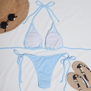 Bikini brésilien pour femmes, sexy, col halter, maillot de bain 100% polyester, string uni, ensemble 2 pièces, antibactérien - Product Image 4