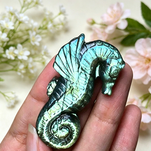 Figurine de cheval de mer en labradorite sculptée, forme animale, design spirale à reflets bleus, énergie océanique, objet de collection artistique pour pendentif DIY, vente en gros - Product Image 3