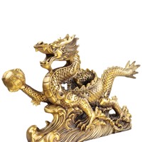 Vente en gros de figurines de dragon chinois en or Feng Shui en laiton pur, articles Fengshui en cuivre, statues de dragon porte-bonheur chinois