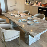 Table à manger rectangulaire en marbre naturel sur mesure, table de dîner en pierre massif pour villa de luxe et intérieur hôtelier