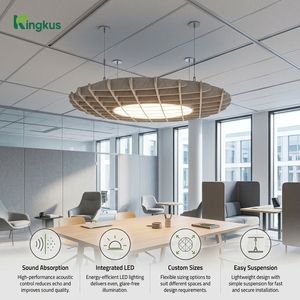 Runde LED-Akustikplatte aus PET-Filz, Hängedecke mit Schallabsorption und integriertem Ringlicht für Büro und Hotel - Product Image 4