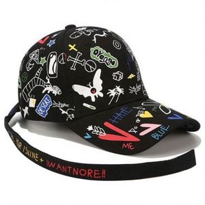 Casquette de baseball graffiti pour hommes et femmes, casquette à longue sangle tendance, casquette d'été imprimée, casquette hip hop, vente en gros - Product Image 4