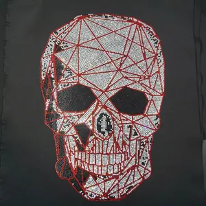 New arrivals red skull motif rhinestones clothing design rhinestone hot fix transfer skull pattern