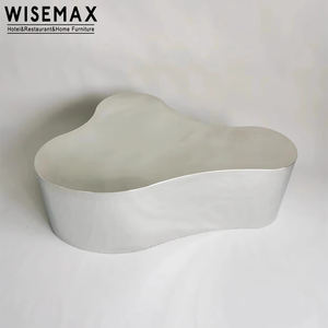 طاولة جانبية فاخرة خفيفة من WISEMAX أثاث، طاولة قهوة معدنية بقاعدة من الفولاذ المقاوم للصدأ ذات شكل غير منتظم لغرفة المعيشة - Product Image 6