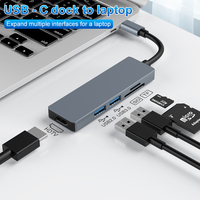 Base de Conexión USB C 5 en 1, Multipuerto, Video HDTV + USB 3.0 + USB 2.0 + Lector de Tarjetas SD y TF, Adaptador Tipo C Portátil de Aluminio