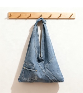 Bolsos de hombro Hobo de mezclilla ecológicos personalizados, bolso holgado geométrico para Vaqueros, bolso de compras grande Vintage de retazos para niñas al por mayor - Product Image 3