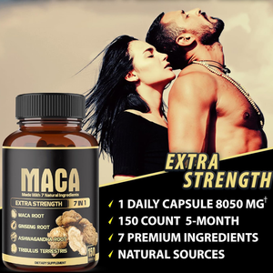 كبسولات جذر الماكا الممتازة 7 في 1 مع الأشواغاندا والجينسنغ والتريبولوس لدعم الطاقة الطبيعية وأداء الرجال وتحسين المزاج - 150 كبسولة - Product Image 6