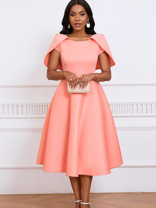 Robe pour femmes : col rond, taille cintrée, jupe midi évasée, <span class=keywords><strong>tenue</strong></span> élégante multicolore pour les fêtes/le bureau/les rendez-vous - Product Image 1