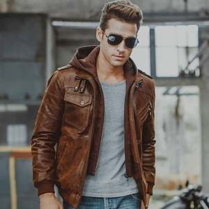 Chaqueta de cuero marrón para hombre con capucha extraíble Diseño inspirado en motocicleta - Product Image 3