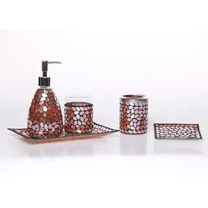 Drip design Brick red color Wholesale 5 Pieces set Bathroom Accessory Set