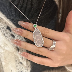 Nouveau Collier Pendentif Gourd en Jade Bleu Pur Argent S925 Wenchi Chinois, Matériau Naturel Transparent Effet Glace - Product Image 1
