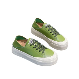 Summer new style genuine <b>leather</b> retro multi-purpose double-wear white <b>sneakers</b> with thick sole, lace-up round toe flat casual s - Product Image 1