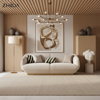 Ensemble de canapés modulaires incurvés en tissu moderne 1+2+3 avec base dorée et coussins moelleux pour salon, appartement, villa, hôtel, salle de sport