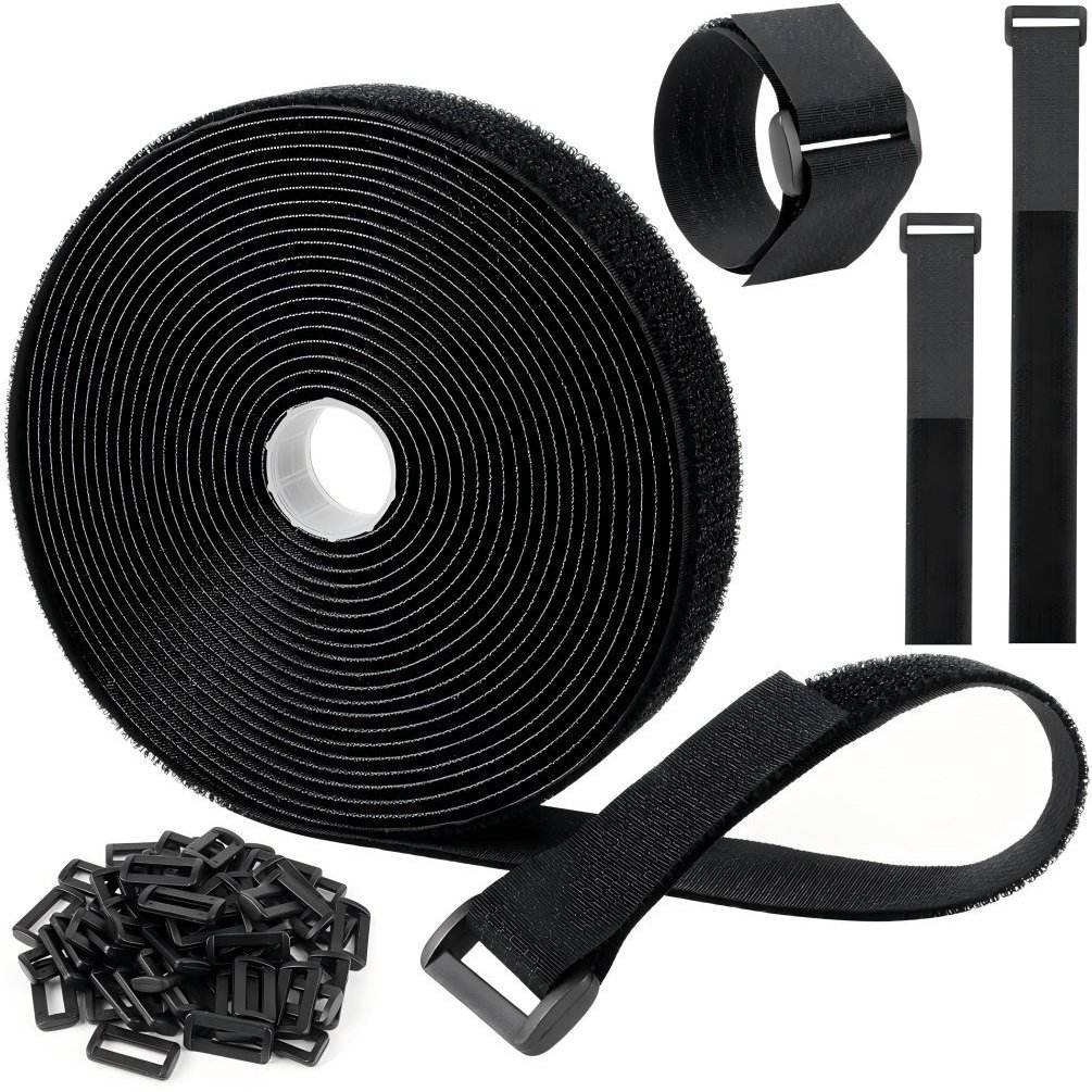 สีดำ กว้าง 3.8 ซม. ยาว 10 ม. พร้อมกระดุมพลาสติก 30 เม็ด