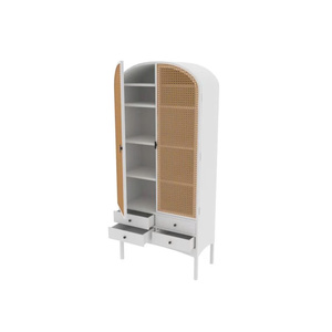 Armoire en rotin blanc moderne de haute qualité, armoire en bois avec portes et tiroirs en cannage, caractéristique écologique - Product Image 4