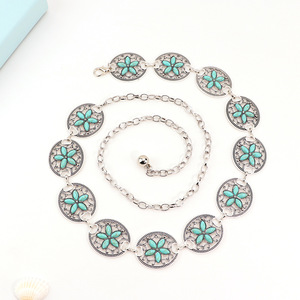 Cinturón de Cadena Dorado Multicolor con Gemas, Cadena Corporal Elegante, Cinturón Vaquero Occidental con Conchos <span class=keywords><strong>para</strong></span> Mujer - Product Image 5