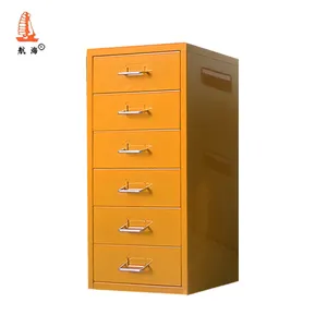 钢制办公文件柜带抽屉橙色镀锌金属储物柜6抽屉立式文件柜