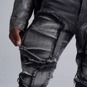 High Quality Distressed Stacked Jeans Wholesale Streetwear Stacked Jeans Mens