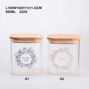 Square Glass Jars with Wood Lids BPA Free Recyclable Canister for Food Cookies Coffee Pasta Sugar