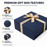 Boîte cadeau magnétique bleu marine de luxe avec ruban et nœud, boîte pliable en carton rigide, emballage de luxe pour vêtements