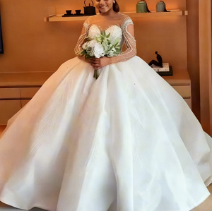 S1445N New Hot sales classico abito da ballo a sirena gonna gonfia a maniche lunghe abito da <span class=keywords><strong>sposa</strong></span> con perline di cristallo - Product Image 2