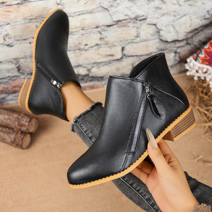 <span class=keywords><strong>Botas</strong></span> de Mujer con Punta Puntiaguda, Cierre Lateral con Cremallera, Tacón Bajo, Botines Cortos, Nueva Talla Grande, Tacón Grueso, en Stock - Product Image 2