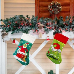 Chaussettes de Noël <span class=keywords><strong>Grinch</strong></span> en gros, motif monstre vert, décorations de fêtes imprimées, chaussettes de Noël pour la maison, fête, décoration suspendue pour sapin de Noël - Product Image 2