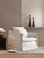 Fauteuil une place moderne Wabi-sabi vintage de style asiatique avec jupe décorative, en lin nordique, housse amovible et lavable