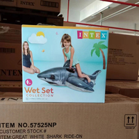 Nouveau design Intex 57525 Jouets gonflables requin pour piscine, flotteur requin blanc géant à monter