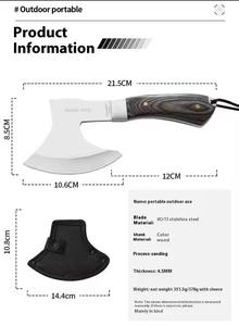 Ascia Tattica da Sopravvivenza EDC Tomahawk con Lama <span class=keywords><strong>di</strong></span> Alta Qualità, Piccola Mini Accetta da Campeggio Multiuso con Manico in <span class=keywords><strong>Legno</strong></span> per Tagliare, Stile Vichingo - Product Image 6