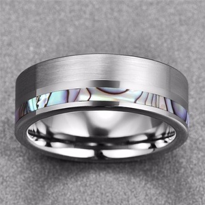 Trang Sức Thời Trang Nhẫn Cưới Đơn Giản Cổ Điển Đánh Bóng Cao Sang Trọng Nhẫn Cacbua Vonfram Bạc Vỏ Bào Ngư Cho Nam - Product Image 2