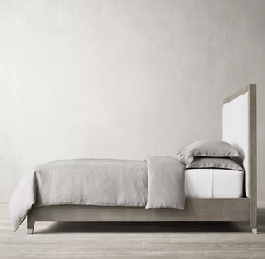 Lit en bois massif de style américain RH personnalisé Rhoohill, chambre à coucher moderne, cuir gaufré shagreen, lit queen-size en lin fait à la main pour hôtel - Product Image 6