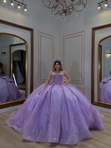 LY-QD0056 キンセアニェーラ ロング丈 ボールガウン スウィープトップ コルセット ガールズ プロムパーティー 15歳 レース プリンセススカート オフショルダー - Product Image 3