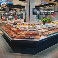 Réfrigérateur commercial pour boucherie, vitrine réfrigérée pour viande fraîche, refroidissement par air, éclairage LED, vitrine en verre, refroidisseur de viande à poser sur comptoir