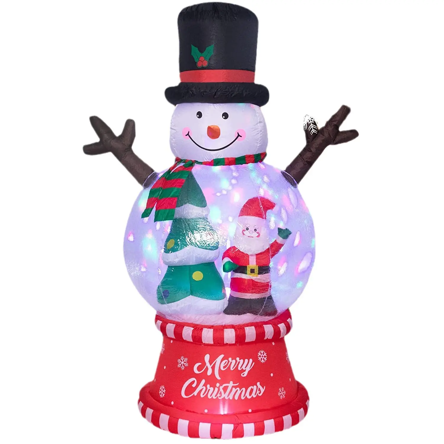 كرة كريستال لشخصية شخصية snowman المضيئة مصابيح شجر سانتا كلوز قابلة للنفخ تدور حول شكل كرة مضيئة لتزيين ليلة الكريسماس