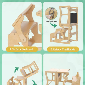 Montessori Learning Tower <b>Foldable</b> Baby Stool Solid Wood With Handrails For Kids <b>Table</b> <b>Chair</b> - Product Image 1