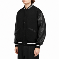 Blouson Bomber en Laine Oversize Décontracté Personnalisable pour Homme, Noir, Coupe Unie, Manches Coupe-Vent, Bordure Côtelée
