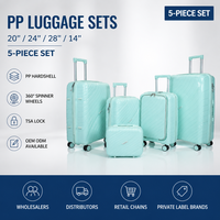 Valises de voyage rigides en PP vert menthe, conformes aux normes, avec serrure à combinaison, 18, 20, 24 pouces, coque géométrique, commande en gros