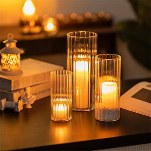 Hot Sale Ribbed Glass <strong>Candle</strong> Holder Proof <strong>Hurricane</strong> Stripped Clear Cylinder Tube Candlesticks Table Centerpieces Flower Vase - Product Image 4