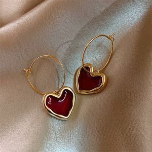 Vintage <b>Red</b> Love Heart <b>Earrings</b> for Women Gold Color Metal Love Heart Hanging Dangle <b>Earring</b> Women's Jewelry Gifts - Product Image 4